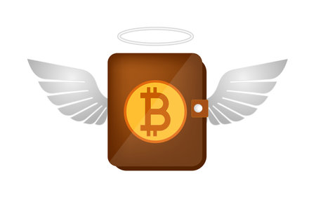 Bitcoin wallet flying with wings and haloのイラスト素材
