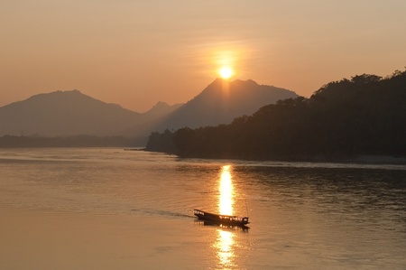 Sunset on the Mekong Riverの写真素材