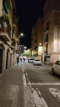 Barcelona Spain, night and day time city views of Barceloneta and illustrationsの写真素材