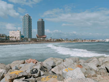 Barcelona panoramic city and sea viewsの写真素材