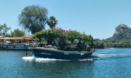 Tourist boat on the Nile river in Luxor, Egypt.の写真素材