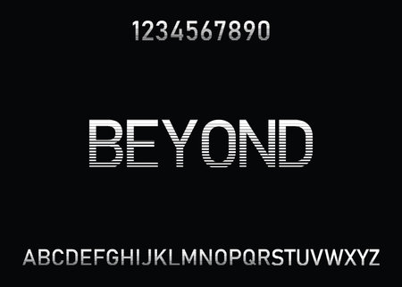 Beige alphabet font. White letters and numbers on black background.のイラスト素材