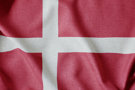 Denmark flag - fabric flag is crumpled and close upの写真素材