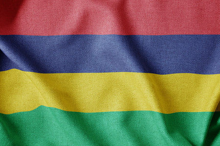Mauritius flag on a fabric texture can use as backgroundの写真素材