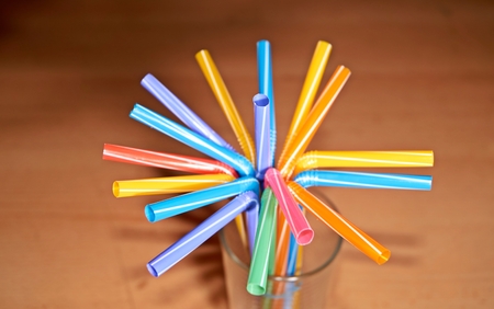 Stop using Plastic drinking straws, straws in different colorsの写真素材