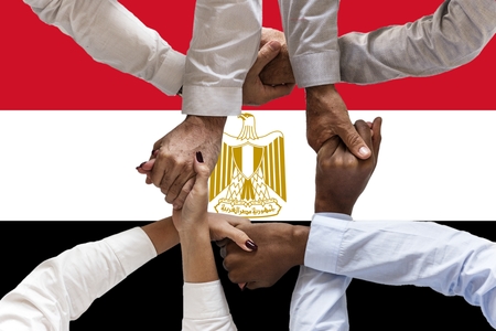 Flag of Egypt, intergration of a multicultural group of young people.の写真素材