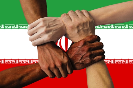 Flag of Iran, intergration of a multicultural group of young people.の写真素材