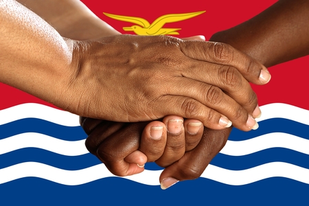 Flag of Kiribati, intergration of a multicultural group of young people.の写真素材