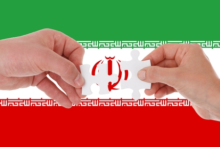 Flag of Iran, intergration of a multicultural group of young people.の写真素材