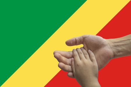 congo flag, intergration of a multicultural group of young people.の写真素材