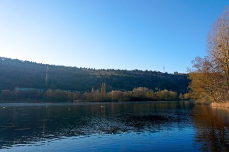 Echternach lake in Luxembourg on a winter dayの写真素材