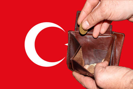 empty wallet shows the global financial economic crisis triggered by the corona virus in Turkeyの写真素材
