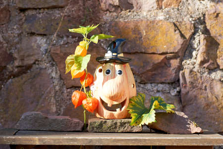 a Shiny halloween pumpkins made of ceramicの写真素材