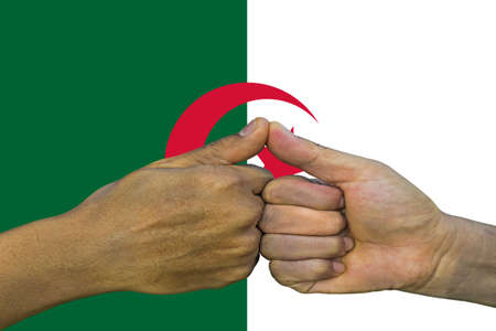 Algeria flag, integration of a multicultural group of young people.の写真素材