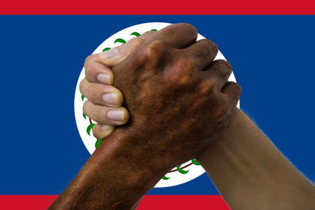 Flag of Belize, integration of a multicultural group of young people.の写真素材
