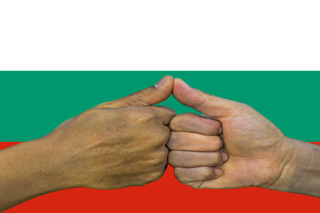 Flag of Bulgaria, integration of a multicultural group of young people.の写真素材