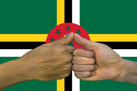 Flag of Dominica, integration of a multicultural group of young people.の写真素材