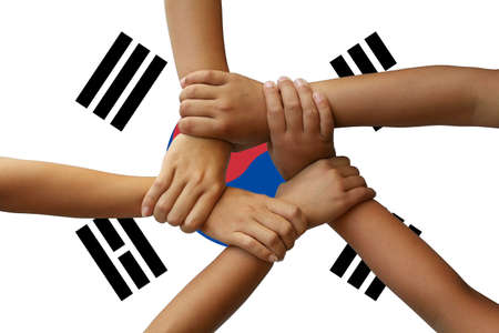 South Korea flag, integration of a multicultural group of young people.の写真素材