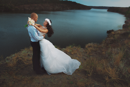Vintage wedding on the riverの写真素材