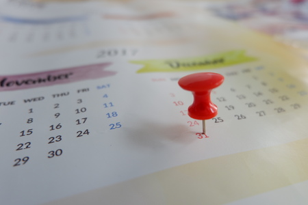 Calendar with red pin for planningの写真素材