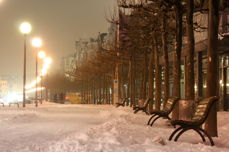 Winter on the Rhine Promenade in Dusseldorfの写真素材