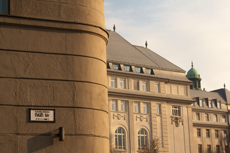 View of a beautiful historic building in Budapest on Pel?ffi ter squareのeditorial素材