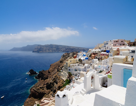 Houses on the hillside in the the Greek island of Santoriniの写真素材