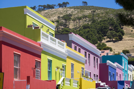 Colourful houses in Bo Kaap, a former township, situated on the slopes of Signal Hill, Cape Town, South Africaのeditorial素材