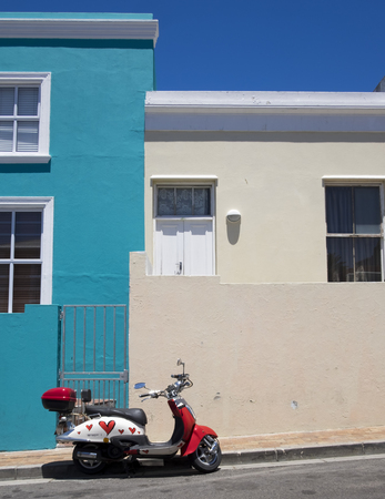Colourful houses in Bo Kaap, a former township, situated on the slopes of Signal Hill, Cape Town, South Africaのeditorial素材