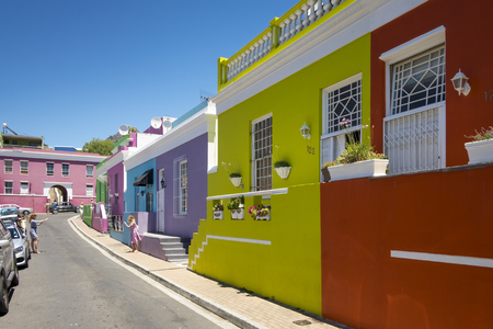 Colourful houses in Bo Kaap, a former township, situated on the slopes of Signal Hill, Cape Town, South Africaのeditorial素材