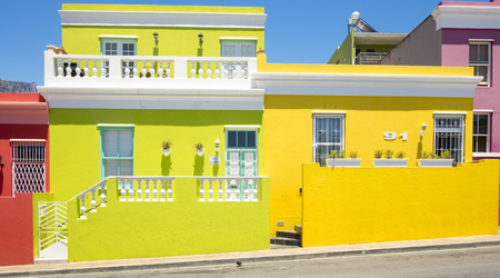 Colourful houses in Bo Kaap, a former township, situated on the slopes of Signal Hill, Cape Town, South Africaのeditorial素材