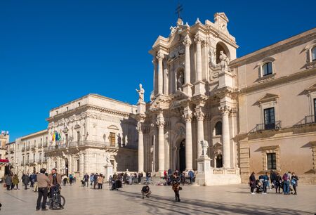 SYRACUSE, SICILY, - DECEMBER, 27, 2018 The Cathedral (Duomo) of Ortigia on Piazza Duomo in Syracuse, Sicily.のeditorial素材