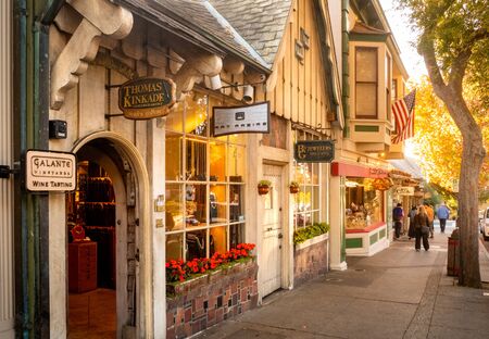 CARMEL, USA, - OCTOBER, 30, 2018: Small stores along the sidewalk in Carmel, California, USA.
