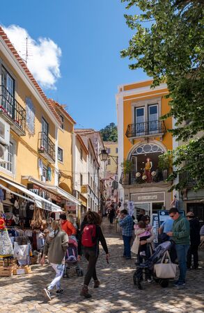 SiNTRA, PORTUGAL, - JUNE, 5, 2019: Tourists exploring the town of Sintra, Portugal.のeditorial素材