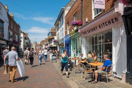 CANTERBURY, UK, - JULY, 11, 2019: The High Street in the historic city centre, Canterbury, Kent.のeditorial素材