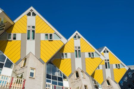 ROTTERDAM, NETHERLANDS - JULY, 8 2019: Cube houses or Kubuswoningen, designed by architect Piet Blom in Rotterdam, the Netherlands.のeditorial素材