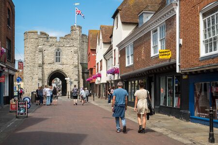 CANTERBURY, UK, - JULY, 11, 2019: Westgate meets the High Street in the historic city centre, Canterbury, Kent.のeditorial素材