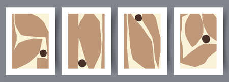 Scandinavian abstract vector print set. Minimalistic abstract wall art background for print. Scandinavian vector style.のイラスト素材