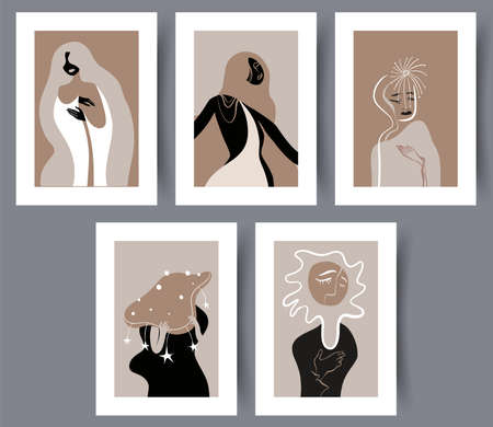 Abstract vector wall art background. Minimalistic abstract wall art background for print. Scandinavian vector style.のイラスト素材