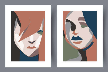 Printable wall art vector poster set. Scandinavian abstract vector print set for modern interior. Printable poster design.のイラスト素材