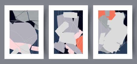 Printable wall art vector poster set. Scandinavian abstract vector print set for modern interior. Printable poster design.のイラスト素材