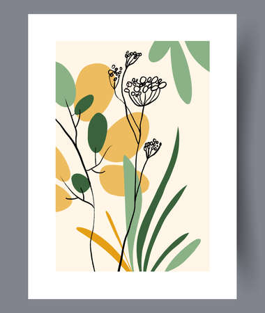 Scandinavian abstract vector print set. Minimalistic abstract wall art background for print. Scandinavian vector style.のイラスト素材