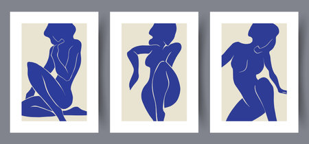 Portrait girls slender body wall art print. Printable minimal abstract poster. Wall artwork for interior design. Contemporary decorative background.のイラスト素材