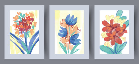 Still life flowers organic plants wall art print. Printable minimal abstract poster. Wall artwork for interior design. Contemporary decorative background.のイラスト素材