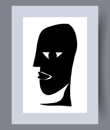 Portrait face creative human wall art print. Printable minimal abstract face poster. Wall artwork for interior design. Contemporary decorative background with human.のイラスト素材