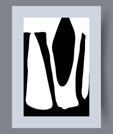 Abstract shapes monochrome contour wall art print. Wall artwork for interior design. Contemporary decorative background with contour. Printable minimal abstract shapes poster.のイラスト素材