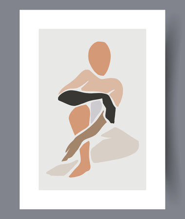 Portrait human bohemian boho wall art print. Contemporary decorative background with boho. Printable minimal abstract human poster. Wall artwork for interior design.のイラスト素材