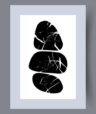 Abstract figures stellar night wall art print. Wall artwork for interior design. Contemporary decorative background with night. Printable minimal abstract figures poster.のイラスト素材