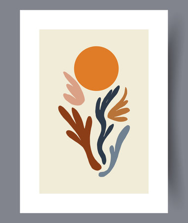Abstract elements pastel clutter wall art print. Printable minimal abstract elements poster. Contemporary decorative background with clutter. Wall artwork for interior design.のイラスト素材