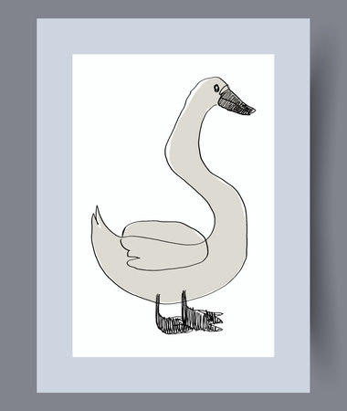 Animal goose domesticated bird wall art print. Printable minimal abstract goose poster. Contemporary decorative background with bird. Wall artwork for interior design.のイラスト素材